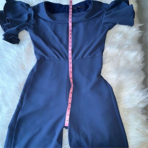 Badgley Mischka Women's Cowl Neck Flutter Sleeve Jumpsuit Navy Blue Size 4 - Picture 12 of 16